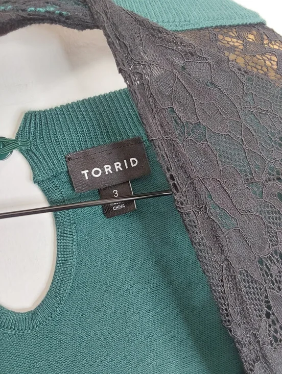 Torrid Green Pullover Lace Keyhole Cutout Knit Sweater - Picture 4 of 7